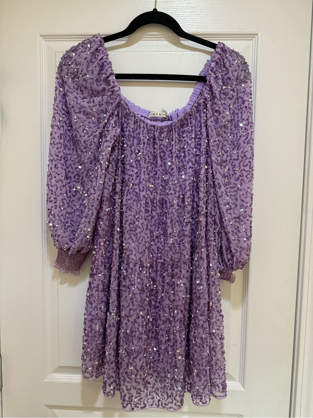 Alice + Olivia Rowen Sequin Embroidered Mini Dress Lavender Size S